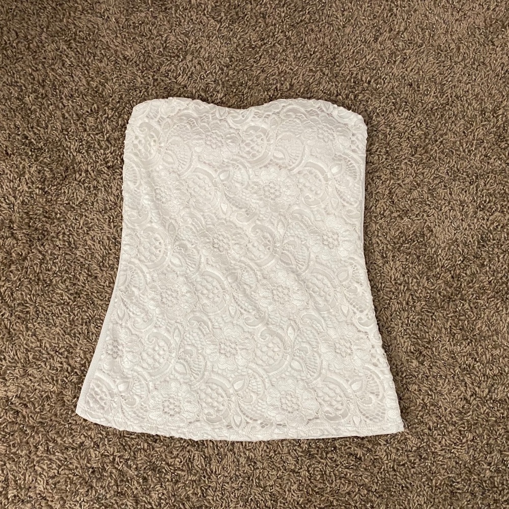 White Lace Strapless Top